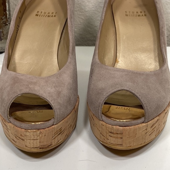 Stuart Weitzman Anna Cork Wedge Peep Toe Pump Haze Size 8 - Picture 6 of 12